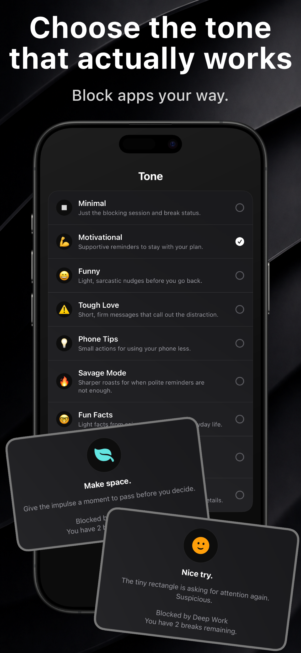 Shield customization screenshot showing premium tone options and block shield examples.